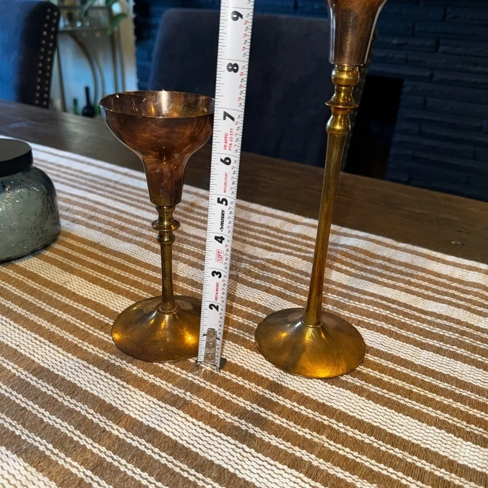 Vintage Made in India Brass and Copper Candlestick Holders Shelf Decor Set of 2